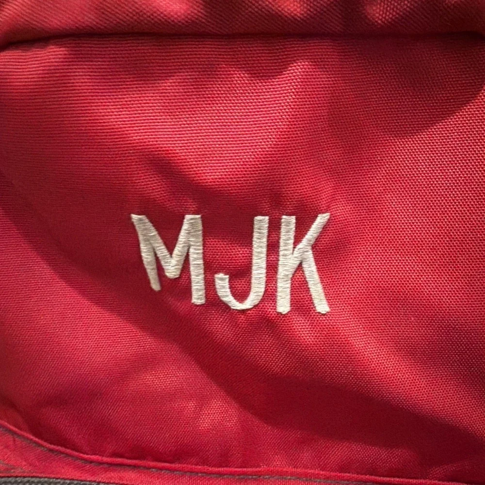 LL Bean Reflective Red Backpack Book Bag Personalized MJK Strap Zip Vintage 90s